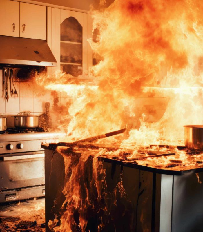 sudden accident in the kitchen leads to a fire outbreak, causing chaos and urgency. Quick thinking and action are essential to prevent further escalation.